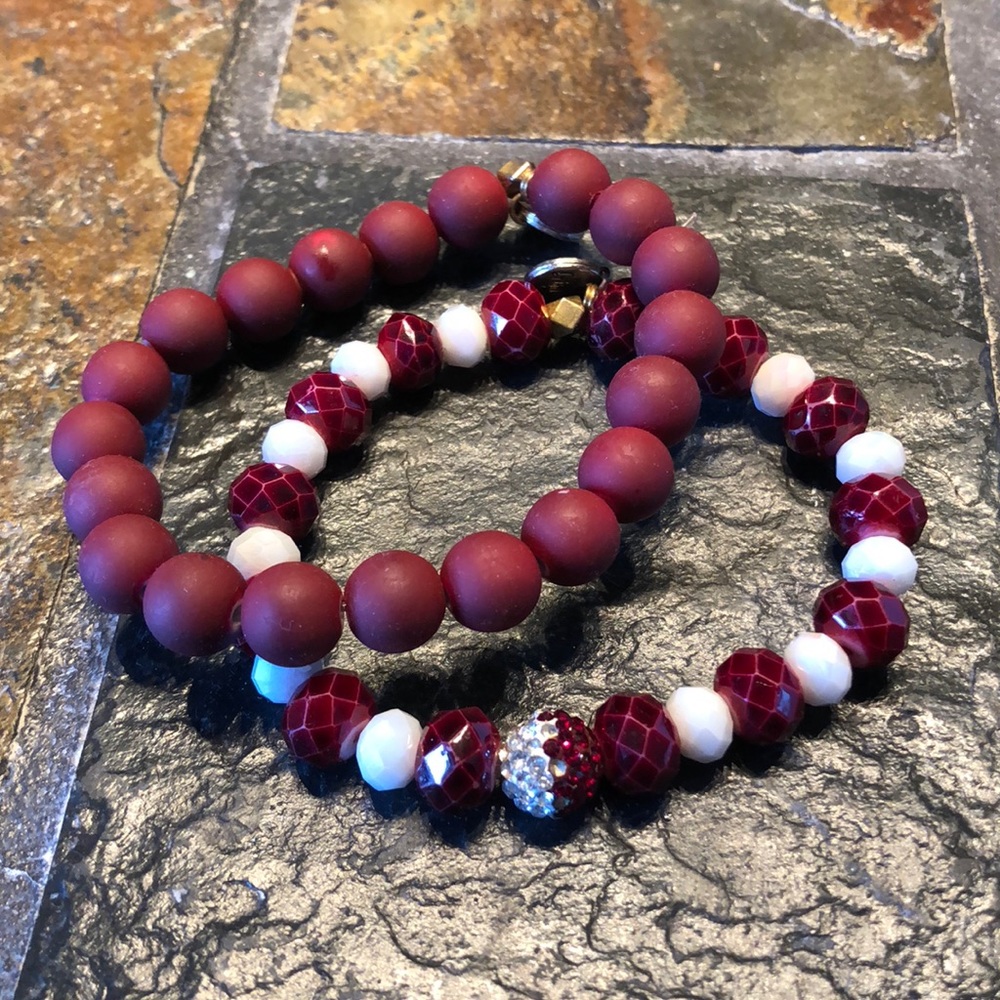 Erimish Maroon & White Stone Bracelet Stack